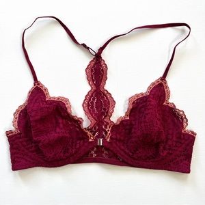 Free People Lace bra red pink orange razor back straps 34C Medium Large